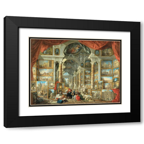 Vedute di Roma moderna Black Modern Wood Framed Art Print with Double Matting by Panini, Giovanni Paolo