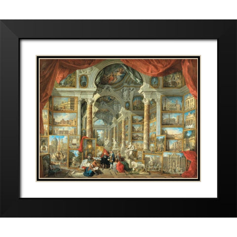 Vedute di Roma moderna Black Modern Wood Framed Art Print with Double Matting by Panini, Giovanni Paolo