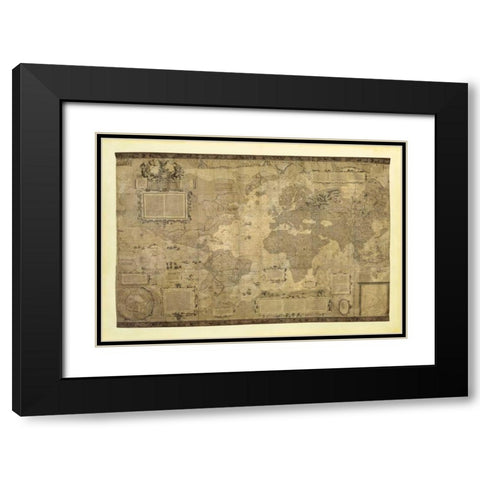 Orbis Terrae Descriptio Black Modern Wood Framed Art Print with Double Matting by Mercatore, Gerardo