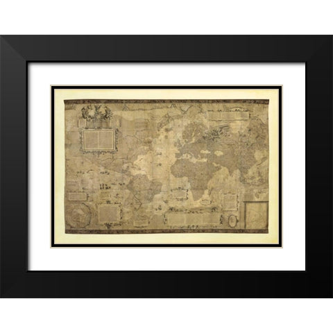 Orbis Terrae Descriptio Black Modern Wood Framed Art Print with Double Matting by Mercatore, Gerardo