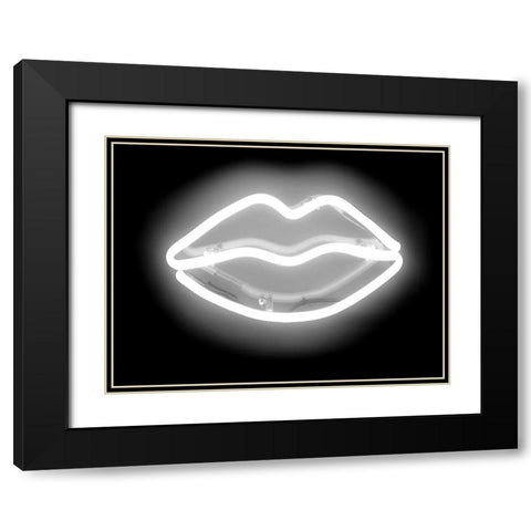Neon Lips WB Black Modern Wood Framed Art Print with Double Matting by Carr, Hailey