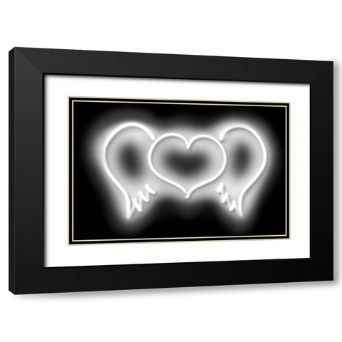 Neon Heart Wings WB Black Modern Wood Framed Art Print with Double Matting by Carr, Hailey