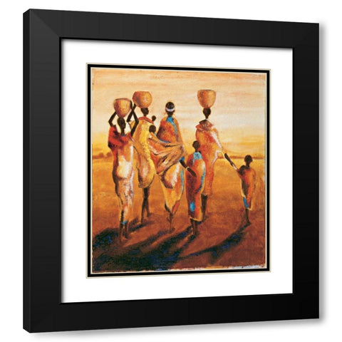 Meres et enfants Black Modern Wood Framed Art Print with Double Matting by Beaumont, Jaques