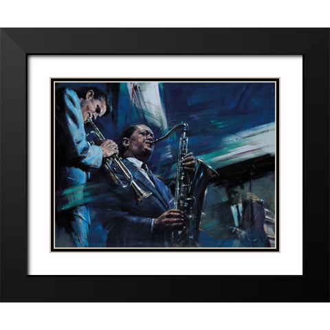 Blue Cool Black Modern Wood Framed Art Print with Double Matting by Kam, Jin G.