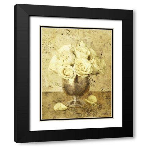 Golden Roses I Black Modern Wood Framed Art Print with Double Matting by Seba, John