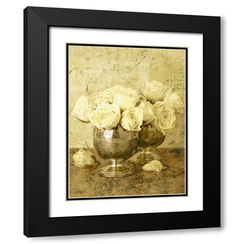 Golden Roses II Black Modern Wood Framed Art Print with Double Matting by Seba, John