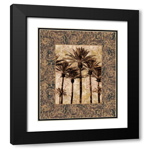 Palm Collage II Black Modern Wood Framed Art Print with Double Matting by Seba, John