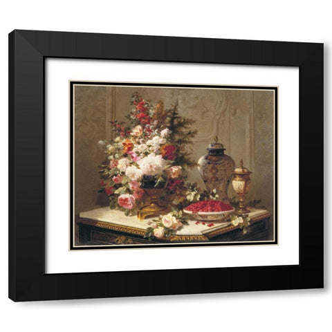 Tulips and other flowers Black Modern Wood Framed Art Print with Double Matting by Robie, Jean Baptiste