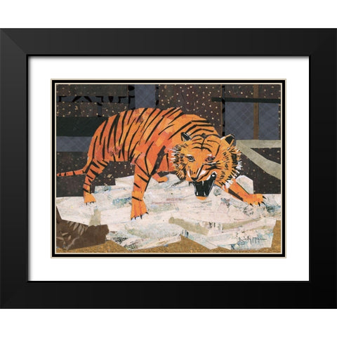 Roaring Tiger Black Modern Wood Framed Art Print with Double Matting by McGee, Jenny