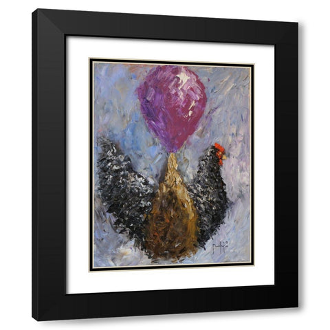 Rooster with Baloon Black Modern Wood Framed Art Print with Double Matting by Foster, Joseph Marshal