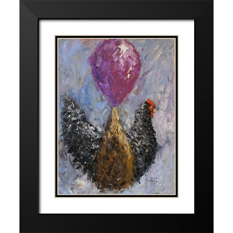 Rooster with Baloon Black Modern Wood Framed Art Print with Double Matting by Foster, Joseph Marshal