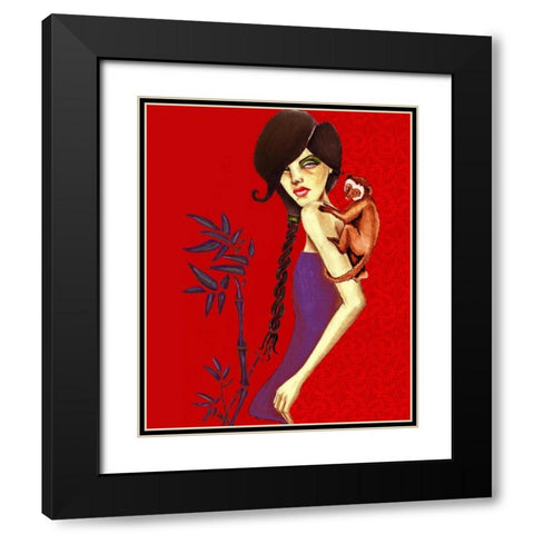 Monkey Black Modern Wood Framed Art Print with Double Matting by Goddess, Jami