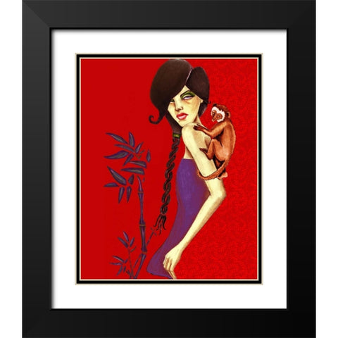 Monkey Black Modern Wood Framed Art Print with Double Matting by Goddess, Jami