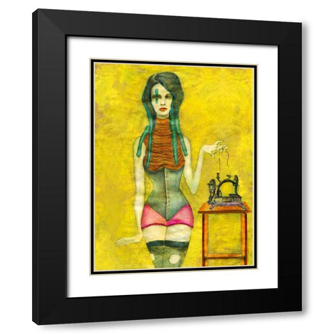 Sewing Machine Black Modern Wood Framed Art Print with Double Matting by Goddess, Jami
