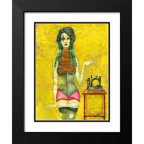Sewing Machine Black Modern Wood Framed Art Print with Double Matting by Goddess, Jami