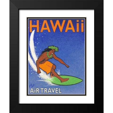 Hawaii Air Travel Black Modern Wood Framed Art Print with Double Matting by Got, Jean Pierre