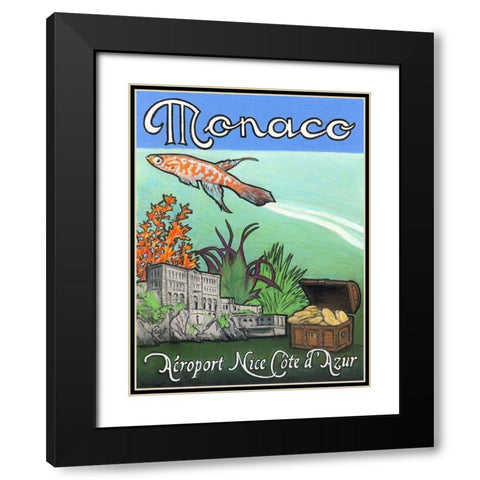 Monaco Travel Poster Black Modern Wood Framed Art Print with Double Matting by Got, Jean Pierre