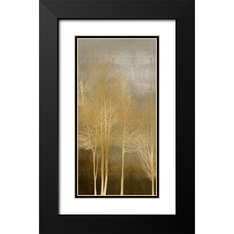 Gold Trees on Brown Panel I Black Modern Wood Framed Art Print with Double Matting by Bennett, Kate
