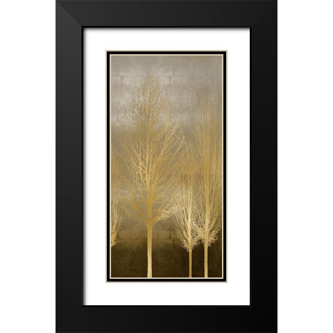 Gold Trees on Brown Panel II Black Modern Wood Framed Art Print with Double Matting by Bennett, Kate