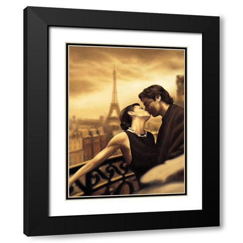 A Paris Kiss Black Modern Wood Framed Art Print with Double Matting by Arellano, Migdalia