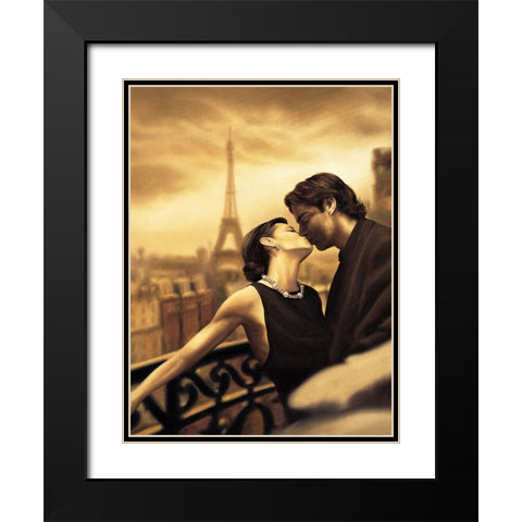 A Paris Kiss Black Modern Wood Framed Art Print with Double Matting by Arellano, Migdalia