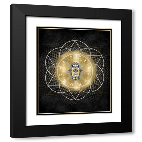 Hamsa Hand with Zodiac Signs Black Modern Wood Framed Art Print with Double Matting by Jeffries, Oliver