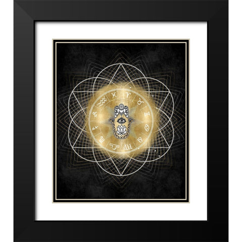Hamsa Hand with Zodiac Signs Black Modern Wood Framed Art Print with Double Matting by Jeffries, Oliver