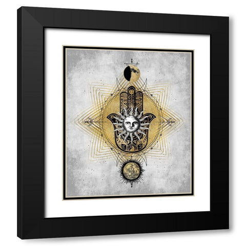 Hamsa Hand with Sun Black Modern Wood Framed Art Print with Double Matting by Jeffries, Oliver