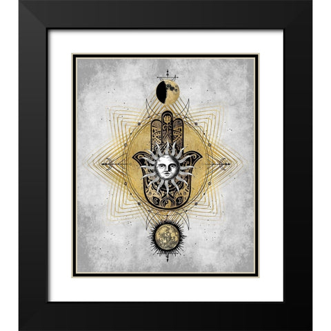 Hamsa Hand with Sun Black Modern Wood Framed Art Print with Double Matting by Jeffries, Oliver
