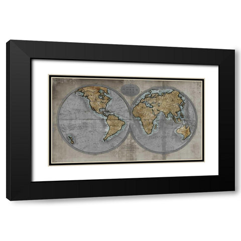 Map of the World Black Modern Wood Framed Art Print with Double Matting by Brennan, Russell