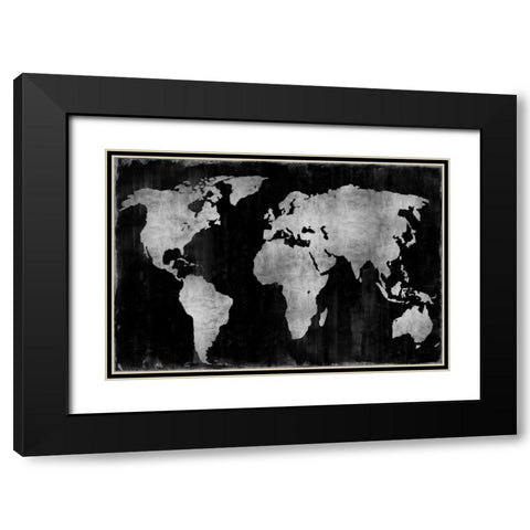 The World - Silver on Black Black Modern Wood Framed Art Print with Double Matting by Brennan, Russell