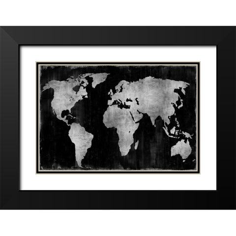 The World - Silver on Black Black Modern Wood Framed Art Print with Double Matting by Brennan, Russell