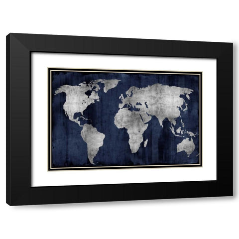 The World - Silver on Blue Black Modern Wood Framed Art Print with Double Matting by Brennan, Russell