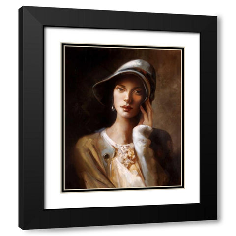 Pearl Earing Black Modern Wood Framed Art Print with Double Matting by Di Scenza, Ron