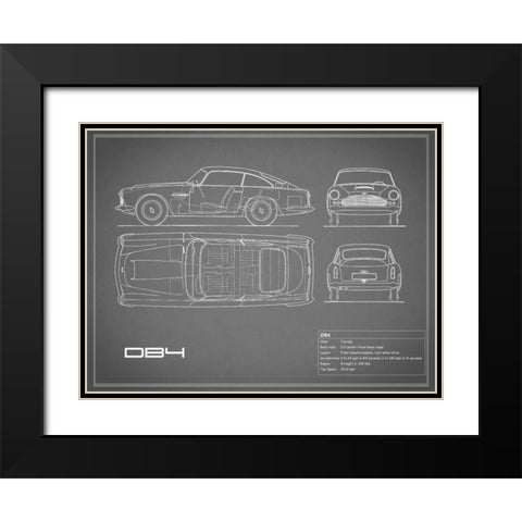 Aston DB4 -Grey Black Modern Wood Framed Art Print with Double Matting by Rogan, Mark