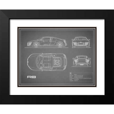 Audi R8 V10-Grey Black Modern Wood Framed Art Print with Double Matting by Rogan, Mark