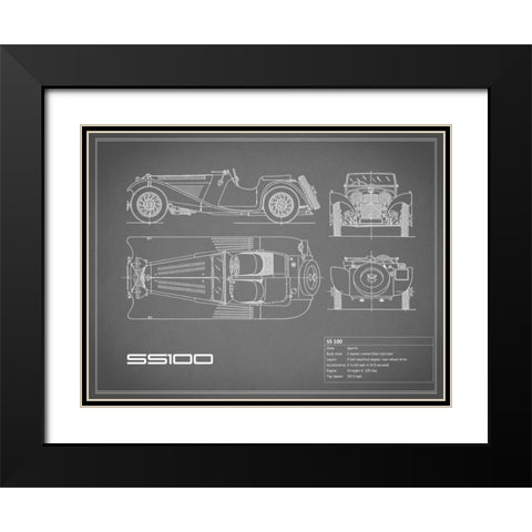 Jaguar SS-100-Grey Black Modern Wood Framed Art Print with Double Matting by Rogan, Mark