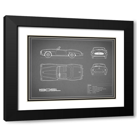 Mercedes 190-SL-Grey Black Modern Wood Framed Art Print with Double Matting by Rogan, Mark