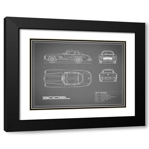 Mercedes 300SL Gullwing-Grey Black Modern Wood Framed Art Print with Double Matting by Rogan, Mark
