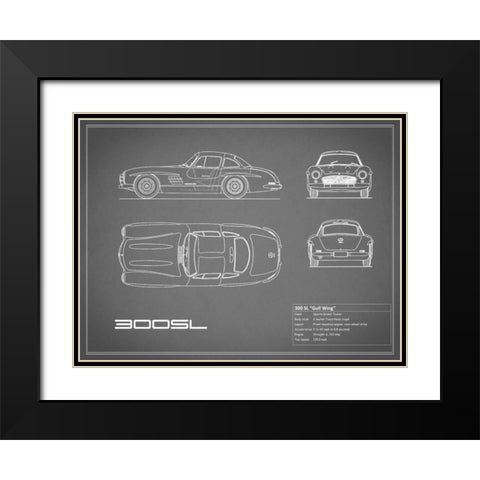 Mercedes 300SL Gullwing-Grey Black Modern Wood Framed Art Print with Double Matting by Rogan, Mark