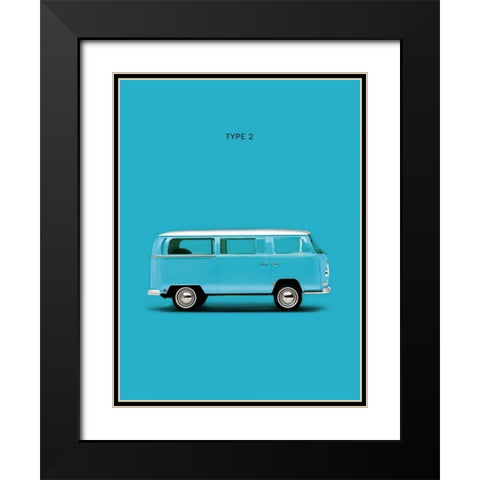 VW Type 2 Sky Blue Black Modern Wood Framed Art Print with Double Matting by Rogan, Mark