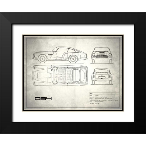 Aston DB4 White Black Modern Wood Framed Art Print with Double Matting by Rogan, Mark