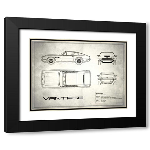 Aston V8 Vantage White Black Modern Wood Framed Art Print with Double Matting by Rogan, Mark