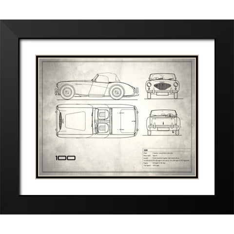 Austin-Healey 100 White Black Modern Wood Framed Art Print with Double Matting by Rogan, Mark