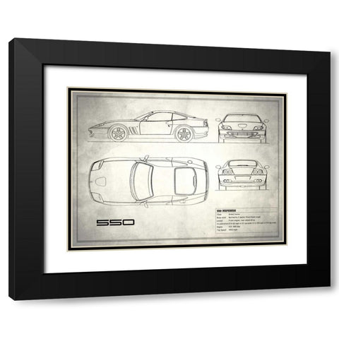 Ferrari 550 White Black Modern Wood Framed Art Print with Double Matting by Rogan, Mark
