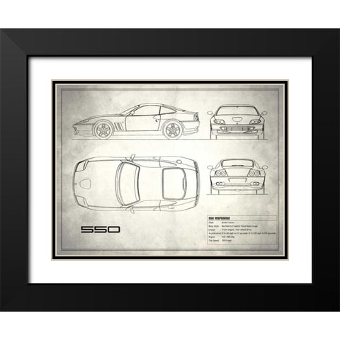 Ferrari 550 White Black Modern Wood Framed Art Print with Double Matting by Rogan, Mark