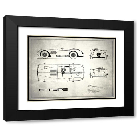 Jaguar C-Type White Black Modern Wood Framed Art Print with Double Matting by Rogan, Mark