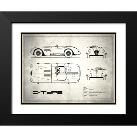 Jaguar C-Type White Black Modern Wood Framed Art Print with Double Matting by Rogan, Mark