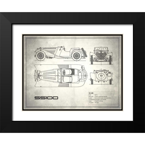 Jaguar SS1 White Black Modern Wood Framed Art Print with Double Matting by Rogan, Mark