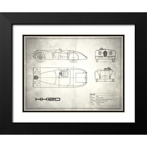 Jaguar XK-120 White Black Modern Wood Framed Art Print with Double Matting by Rogan, Mark